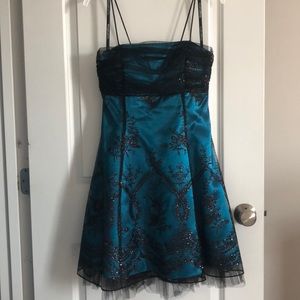 Short Turquoise and Black Tule Dress